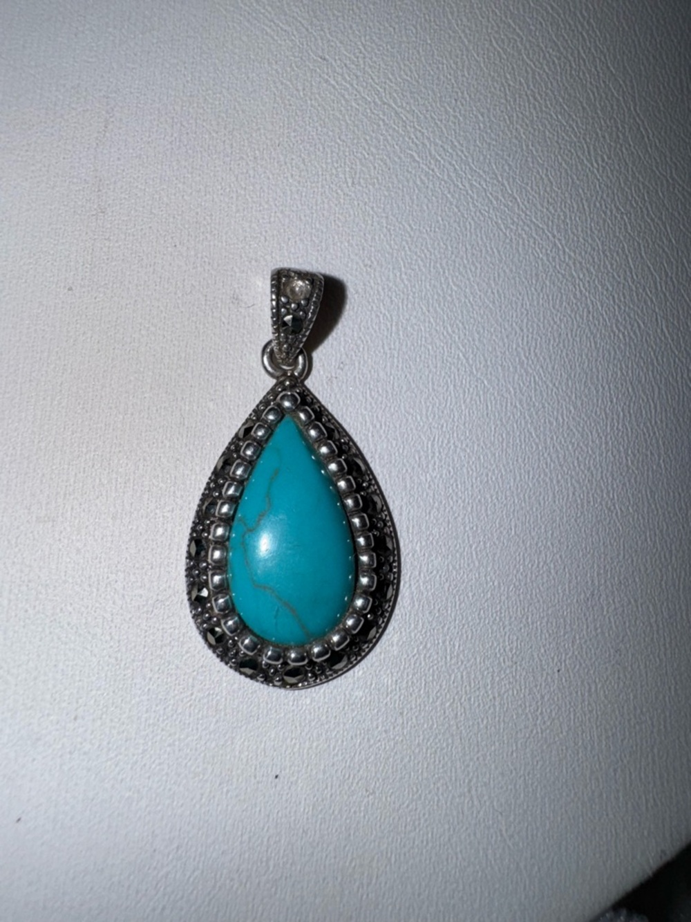 Vintage Turquoise and Marcasite Teardrop Pendant